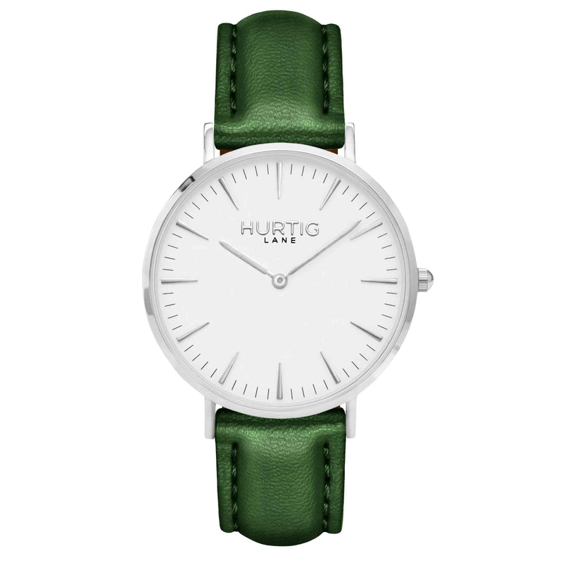 hurtig lane vegan watch silver, white and green- vegane uhr