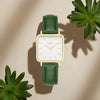 Neliö Square Vegan Leather Watch Gold, White & Green Watch Hurtig Lane Vegan Watches