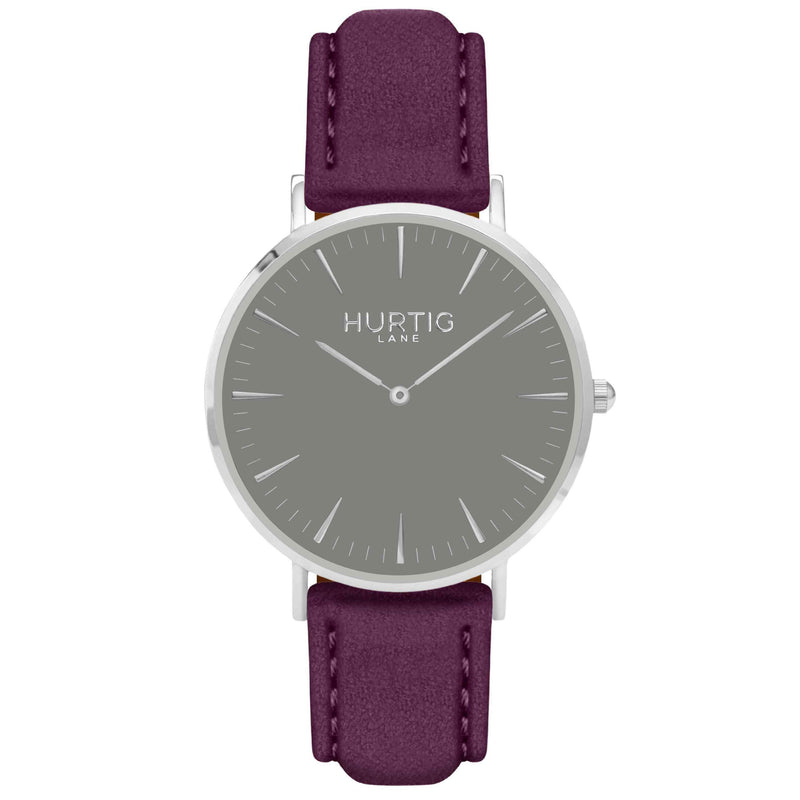 Hymnal Vegan Suede Watch Silver, Grey & Coral - Hurtig Lane - sustainable- vegan-ethical- cruelty free
