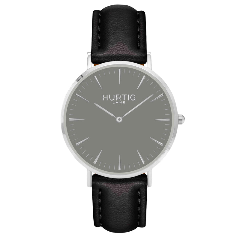 Mykonos Vegan Leather Watch Silver, Grey & Chestnut Watch Hurtig Lane Vegan Watches