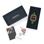 Neliö Square Vegan Leather Rose Gold/Black/Green Watch Hurtig Lane Vegan Watches