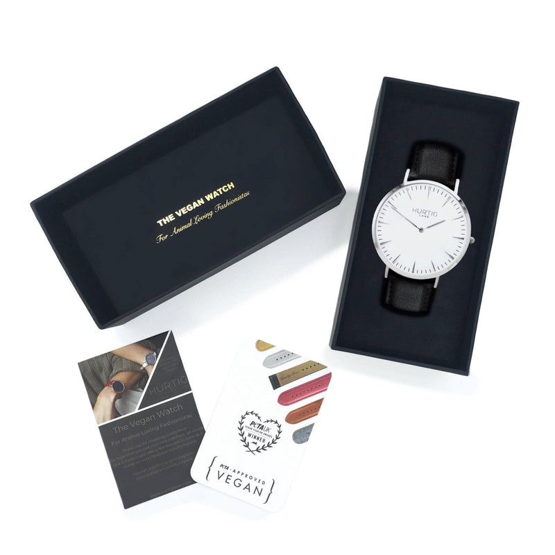Mykonos Vegan Leather Silver/White/Black Watch Hurtig Lane Vegan Watches