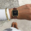 Neliö Square Vegan Leather Watch Gold/Black/Chestnut Watch Hurtig Lane Vegan Watches