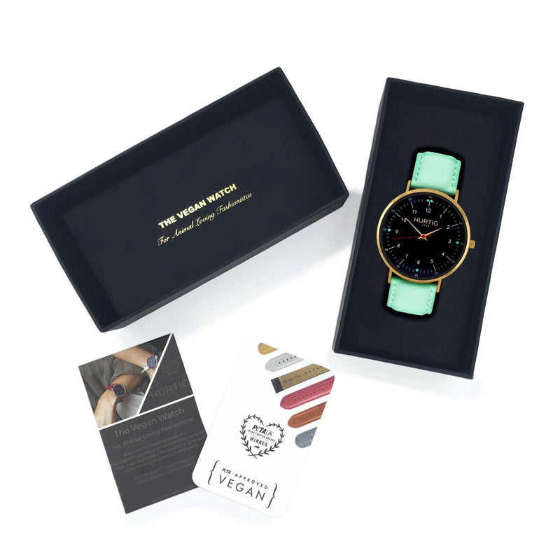 Moderna Vegan Leather Watch Gold/Black/Mint Watch Hurtig Lane Vegan Watches