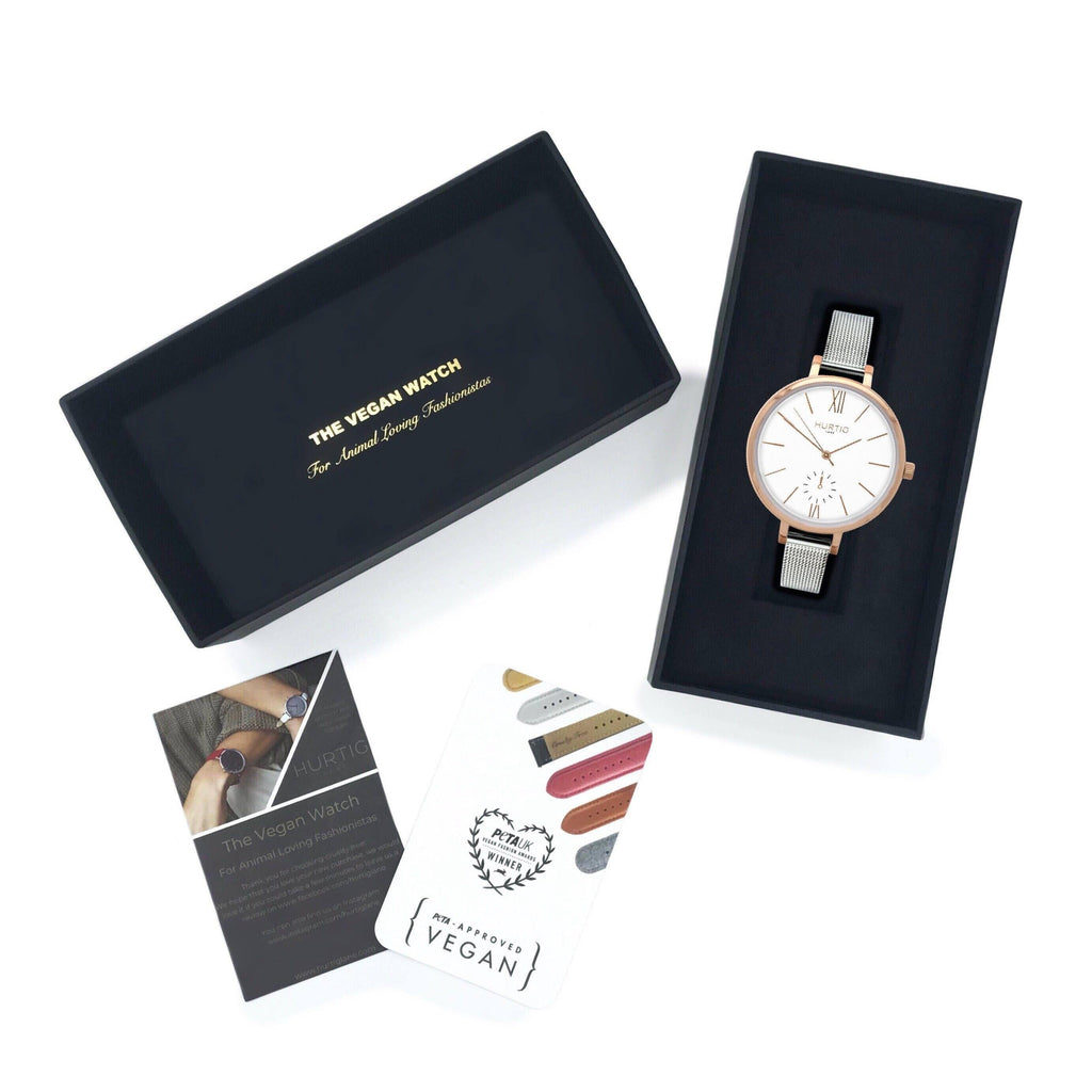 Amalfi Petite Stainless Steel Watch Gold, White & Silver Watch Hurtig Lane Vegan Watches