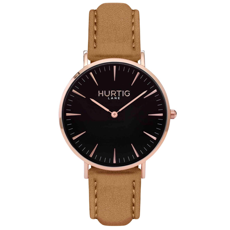 Hymnal Vegan Suede Watch Rose Gold, Black & Forest Green - Hurtig Lane - sustainable- vegan-ethical- cruelty free