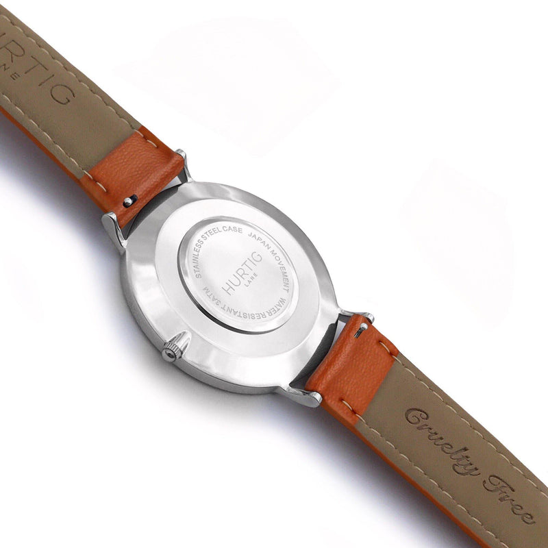 Mykonos Vegan Leather Watch Silver, Grey & Tan - Hurtig Lane - sustainable- vegan-ethical- cruelty free