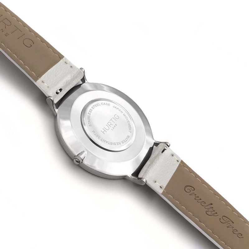 Moderna Vegan Leather Watch Silver, White & Cloud Watch Hurtig Lane Vegan Watches