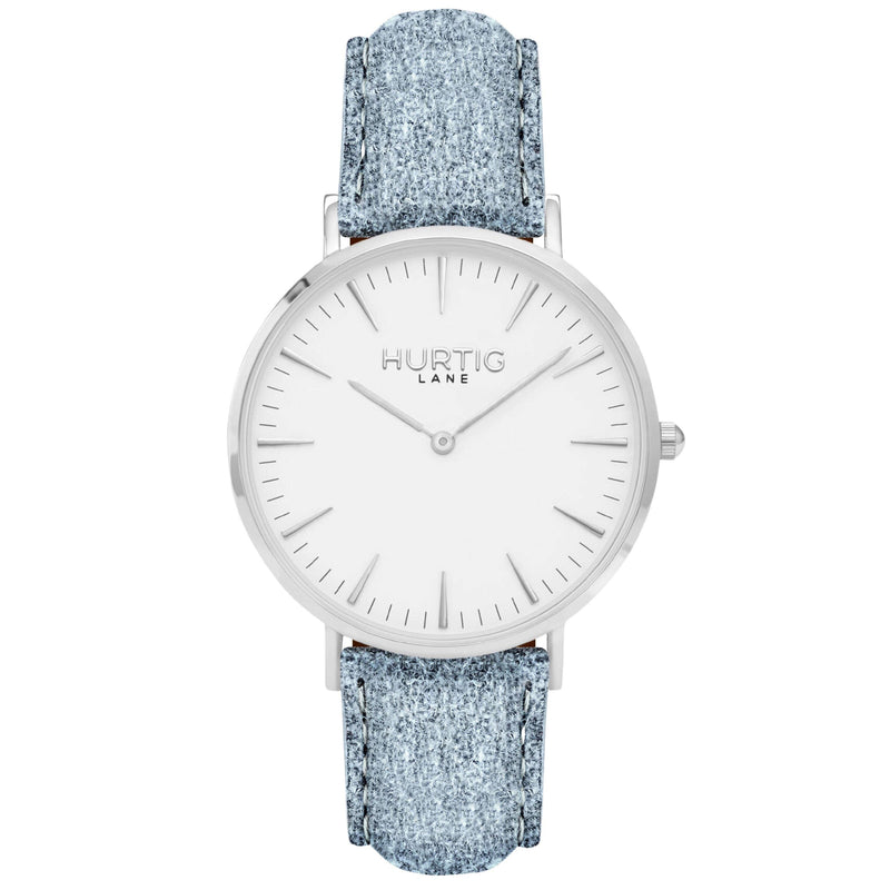 Hymnal Vegan Suede Watch Silver, White & Berry - Hurtig Lane - sustainable- vegan-ethical- cruelty free