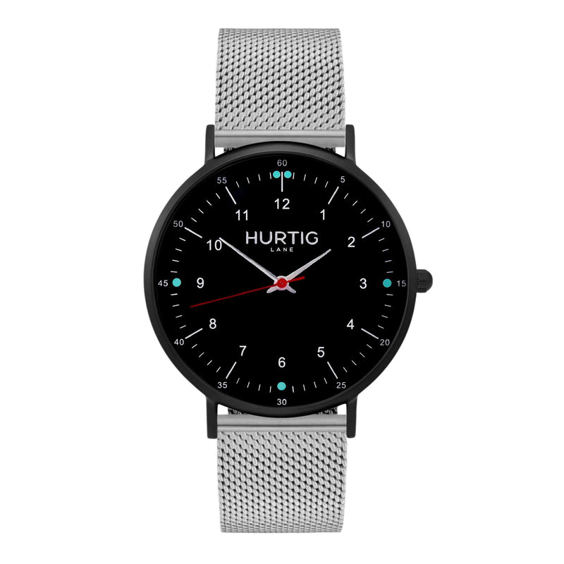 Moderna Stainless Steel Watch All Black & Silver - Hurtig Lane - sustainable- vegan-ethical- cruelty free