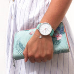 women's vegan leather watch silver and mint green
