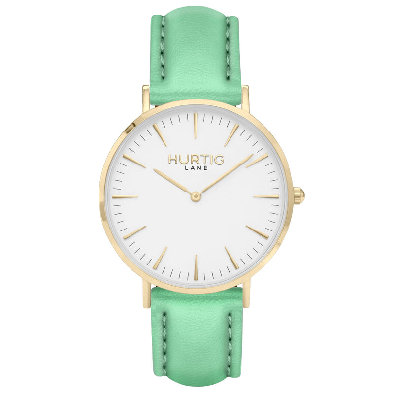 vegan leather watch gold and mint green