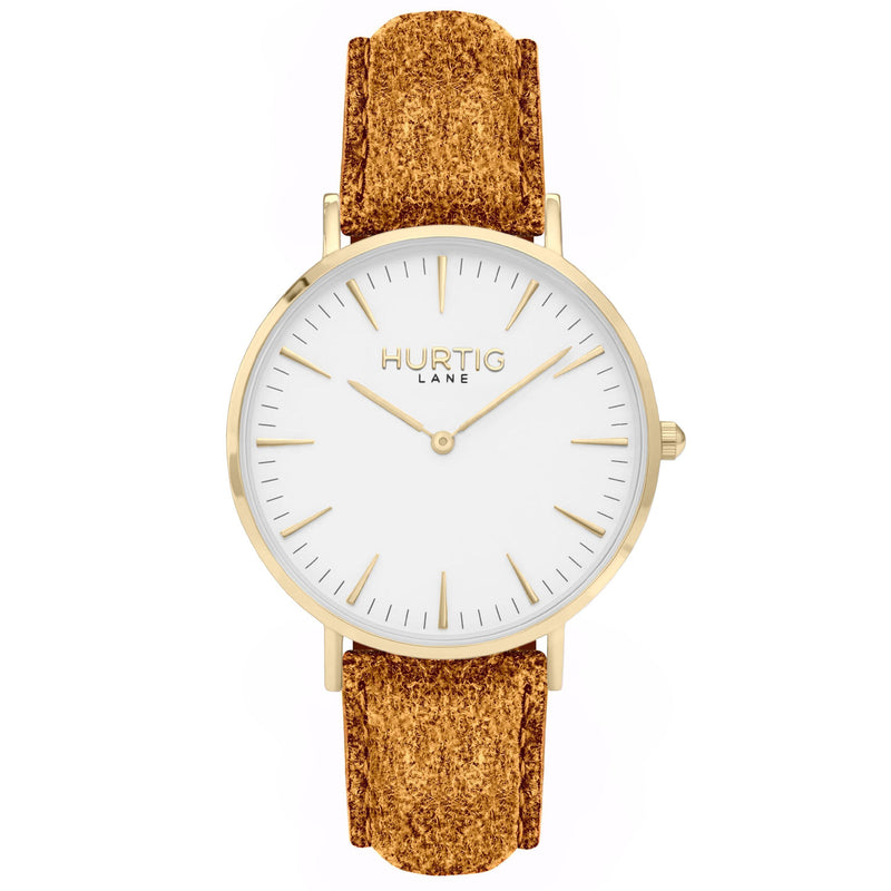 Hymnal Vegan Watch Suede Gold, White & Coral Watch Hurtig Lane Vegan Watches