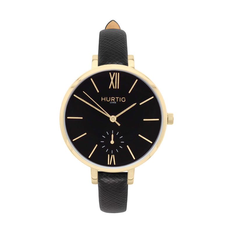 Amalfi Petite Vegan Leather Watch Gold, Black & Grey Watch Hurtig Lane Vegan Watches